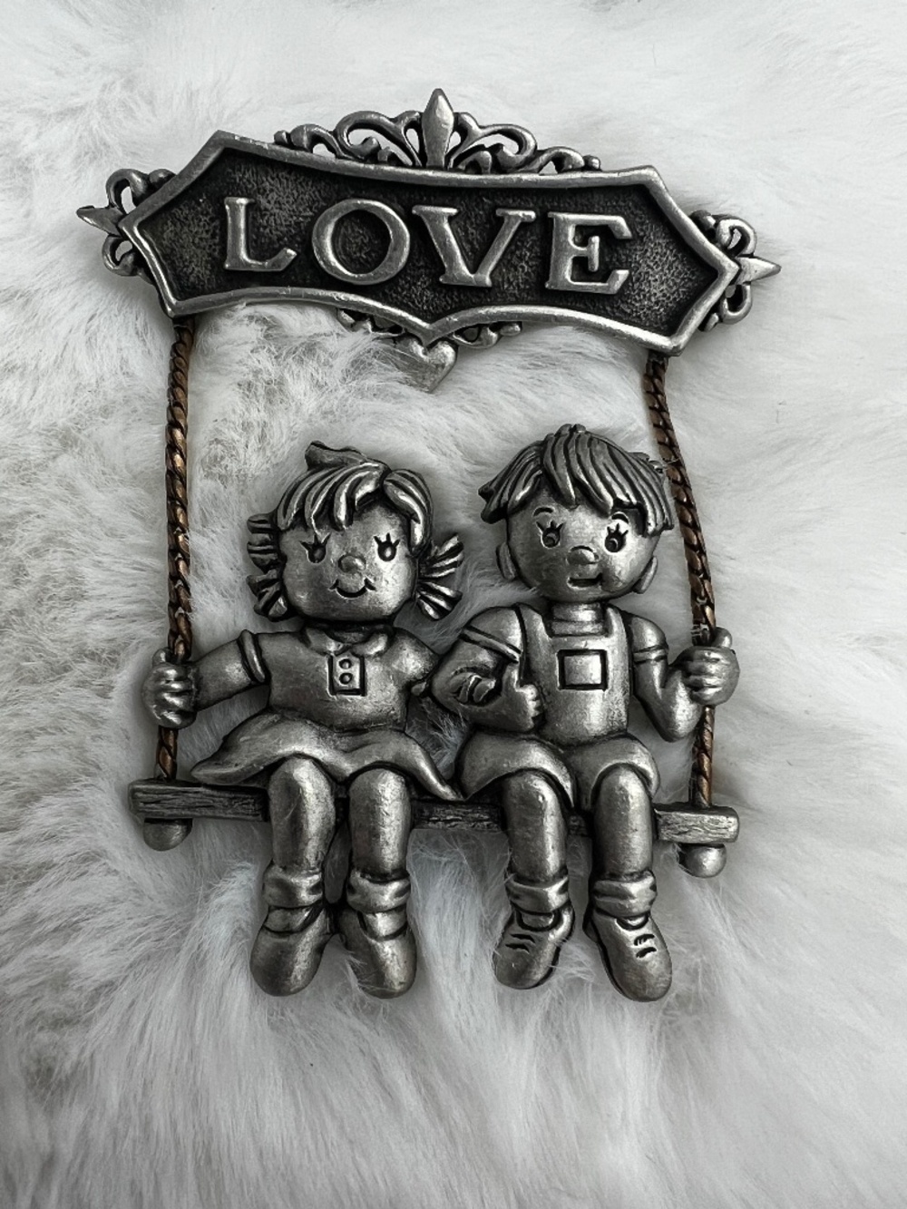 JJ Jonette Kids on a Swing Brooch